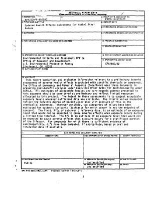 Updated Health Effects Assessment For Methyl Ethyl Ketone