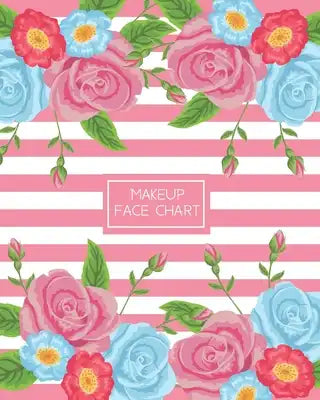 Makeup Face Chart: Workbook for Planning and Practicing Makeup/Personal and Professional White and Pink Stripes with Flowers