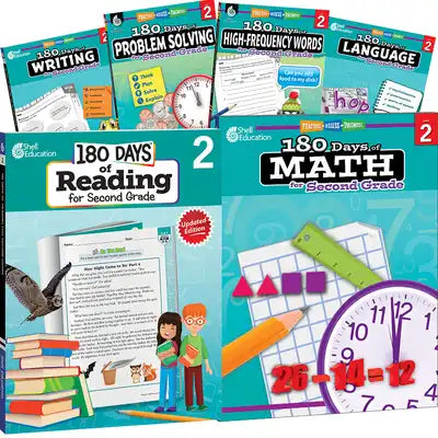 180 Days(r) Reading, High-Frequency Words, Math, Problem Solving, Writing, & Language for Grade 2: 6-Book Set: Practice, Assess, Diagnose