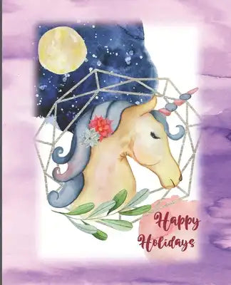 Happy Holidays: Christmas Unicorn Notebook, Wide Ruled Notebook, Writing Notebook, School Notebook, Gift for Kids, Students, Teens, 7.