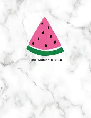 Composition Notebook: Pretty Pink Watermelon Slice Graphic on Marble Texture Design, Wide Rule Lines and Numbered Pages