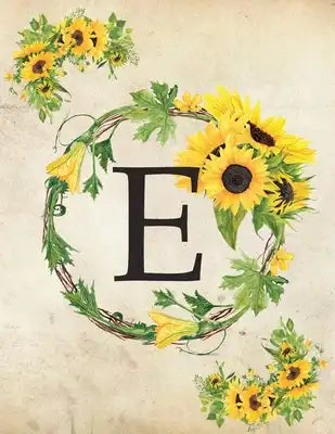 E: Monogram Initial E Notebook for Women and Girls- 8.5" x 11" - 100 pages, college rule - Sunflower, Floral, Flowers