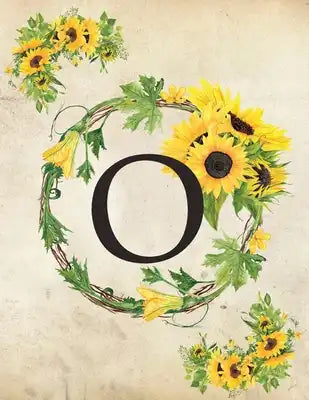 O: Monogram Initial O Notebook for Women and Girls- 8.5" x 11" - 100 pages, college rule - Sunflower, Floral, Flowers