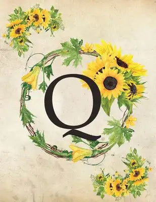 Q: Monogram Initial Q Notebook for Women and Girls- 8.5" x 11" - 100 pages, college rule - Sunflower, Floral, Flowers