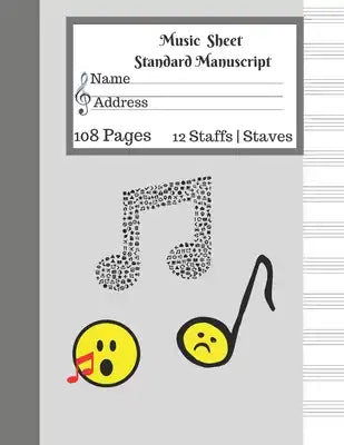 Music Sheet Standard Manuscript -108 Pages 12 Staffs - Staves: Gift For Music Lovers Music Notebook