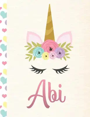 Abi: Personalized Unicorn Sketchbook For Girls With Pink Name - 8.5x11 110 Pages. Doodle, Sketch, Create!
