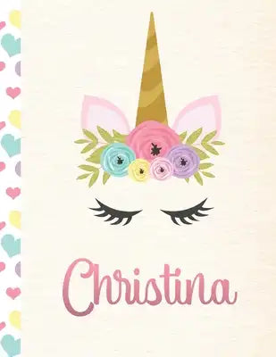 Chrsitina: Personalized Unicorn Sketchbook For Girls With Pink Name - 8.5x11 110 Pages. Doodle, Sketch, Create!