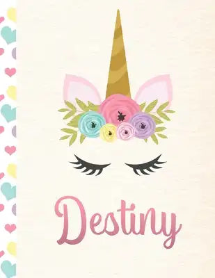 Destiny: Personalized Unicorn Sketchbook For Girls With Pink Name - 8.5x11 110 Pages. Doodle, Sketch, Create!