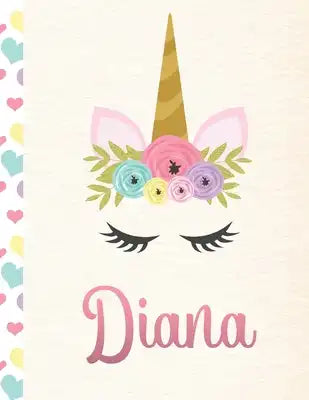 Diana: Personalized Unicorn Sketchbook For Girls With Pink Name - 8.5x11 110 Pages. Doodle, Sketch, Create!
