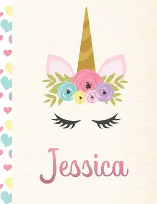 Jessica: Personalized Unicorn Sketchbook For Girls With Pink Name - 8.5x11 110 Pages. Doodle, Sketch, Create!