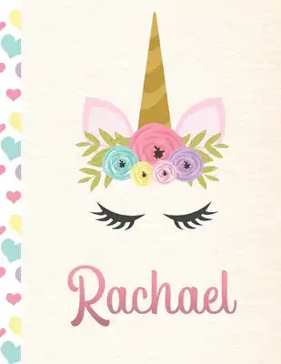 Rachael: Personalized Unicorn Sketchbook For Girls With Pink Name - 8.5x11 110 Pages. Doodle, Sketch, Create!