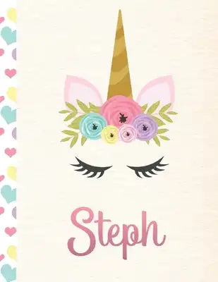 Steph: Personalized Unicorn Sketchbook For Girls With Pink Name - 8.5x11 110 Pages. Doodle, Sketch, Create!