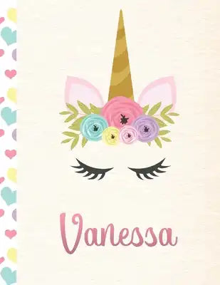 Vanessa: Personalized Unicorn Sketchbook For Girls With Pink Name - 8.5x11 110 Pages. Doodle, Sketch, Create!