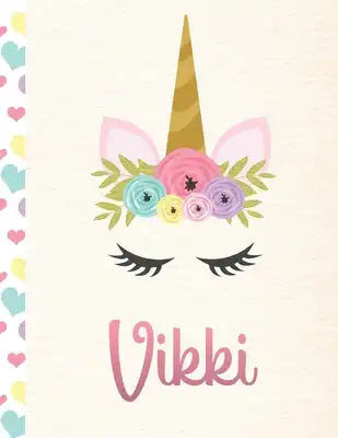 Vikki: Personalized Unicorn Sketchbook For Girls With Pink Name - 8.5x11 110 Pages. Doodle, Sketch, Create!