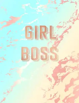 Girl Boss: Inspirational Quote Notebook, Deep Blue and Pastel Marble and Rose Gold - 8.5 x 11, 120 College Ruled Pages