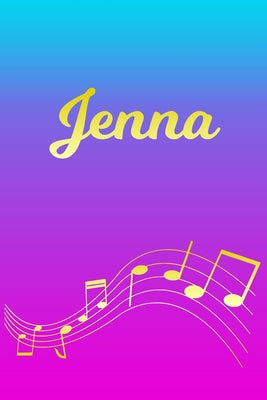 Jenna: Sheet Music Note Manuscript Notebook Paper - Pink Blue Gold Personalized Letter J Initial Custom First Name Cover - Mu