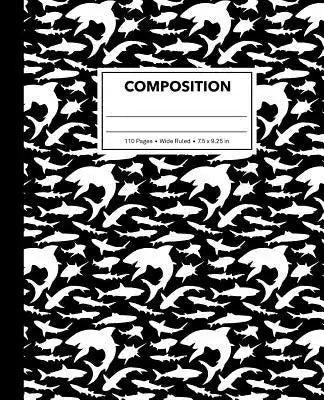 Composition: Black Shark Composition Notebook for Kids, Cool Marble Sharks Pattern for Boys, Wide Ruled Book 7.5 x 9.25 in, 110 Pag