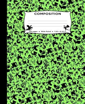Composition: Dragons All Over Green Marble Composition Notebook Wide Ruled 7.5 by 9.25 in 150 pages for boys, girls, kids, students