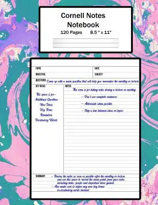 Cornell Notes Notebook: Note Taking System, For Students, Writers, Meetings, Lectures Large Size 8.5 x 11 (21.59 x 27.94 cm), Durable Matte Pi