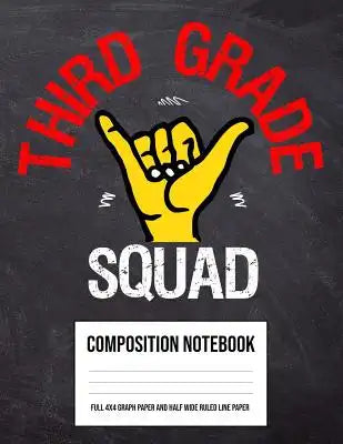 Third Grade Squad Shaka Hand Sign: Large Dual Half and Half 4 x 4 Maths Graph Paper Composition Notebook and Grid Squared Wide Ruled Line Paper Maths