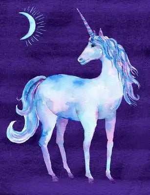 Watercolor Unicorn at Midnight Composition Notebook: College Ruled (7.44 X 9.69) Beautiful Purple Pink Teal Blue Moon