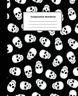 Composition Notebook: Seamless Pattern White Skulls on Black Background Wide Ruled Paper