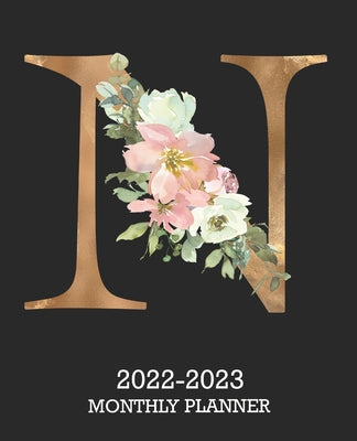 2022-2023 Monthly Planner N: Black 2 year Calendar with Initial Gold And Floral Monogram Letter24 Month Schedule Organizer, Journal & Personal Appo